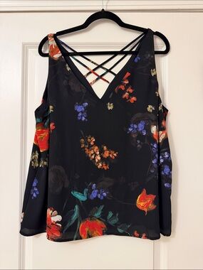 Express Black Floral V-Neck Strappy Back Camisole